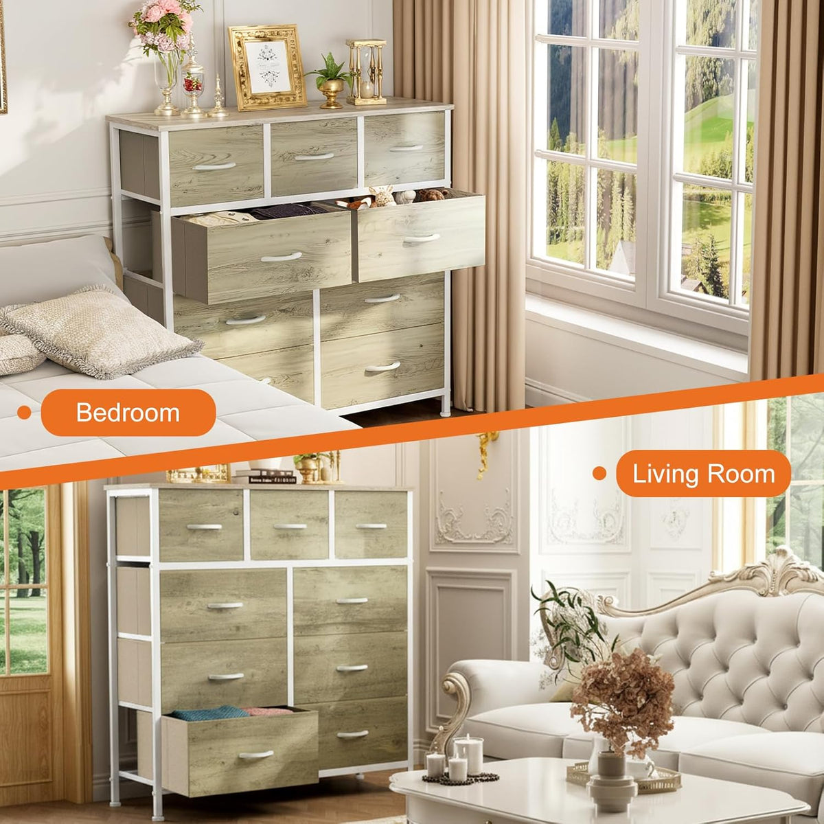 7 Drawer Dresser with Fabric Bins Fabric Storage Tower Organizer for Bedroom Closet Hallway Entryway Tall Chest of Drawers with Steel Frame Wood Top Easy Pull Handles,Black