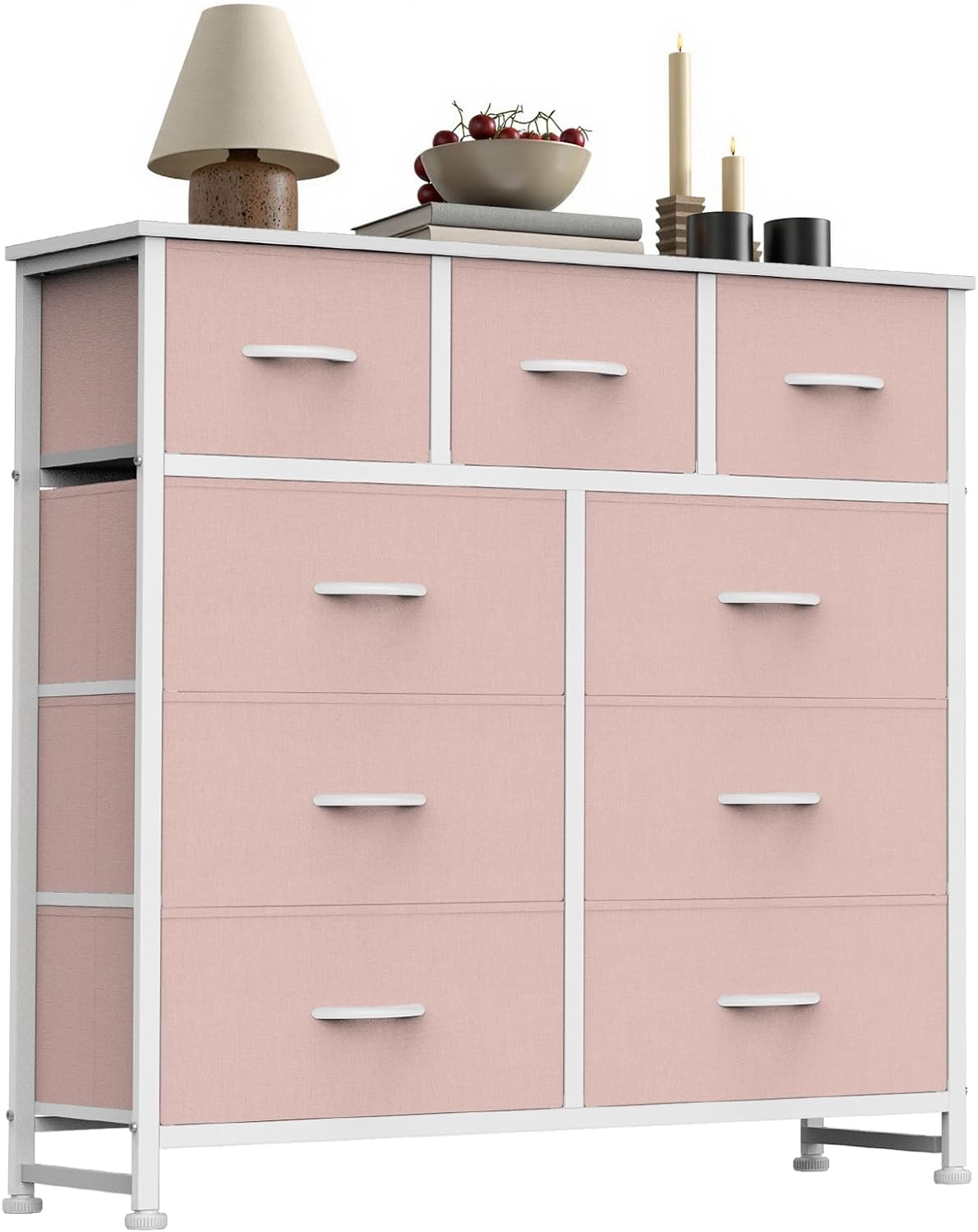7 Drawer Dresser with Fabric Bins Fabric Storage Tower Organizer for Bedroom Closet Hallway Entryway Tall Chest of Drawers with Steel Frame Wood Top Easy Pull Handles,Black