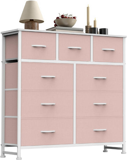 7 Drawer Dresser with Fabric Bins Fabric Storage Tower Organizer for Bedroom Closet Hallway Entryway Tall Chest of Drawers with Steel Frame Wood Top Easy Pull Handles,Black