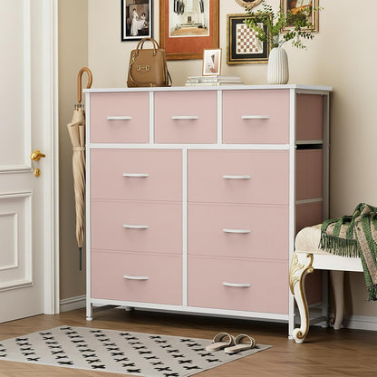 7 Drawer Dresser with Fabric Bins Fabric Storage Tower Organizer for Bedroom Closet Hallway Entryway Tall Chest of Drawers with Steel Frame Wood Top Easy Pull Handles,Black