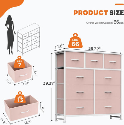 7 Drawer Dresser with Fabric Bins Fabric Storage Tower Organizer for Bedroom Closet Hallway Entryway Tall Chest of Drawers with Steel Frame Wood Top Easy Pull Handles,Black