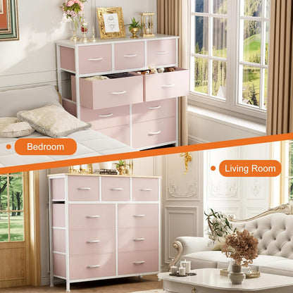 7 Drawer Dresser with Fabric Bins Fabric Storage Tower Organizer for Bedroom Closet Hallway Entryway Tall Chest of Drawers with Steel Frame Wood Top Easy Pull Handles,Black