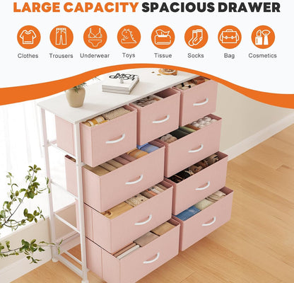 7 Drawer Dresser with Fabric Bins Fabric Storage Tower Organizer for Bedroom Closet Hallway Entryway Tall Chest of Drawers with Steel Frame Wood Top Easy Pull Handles,Black