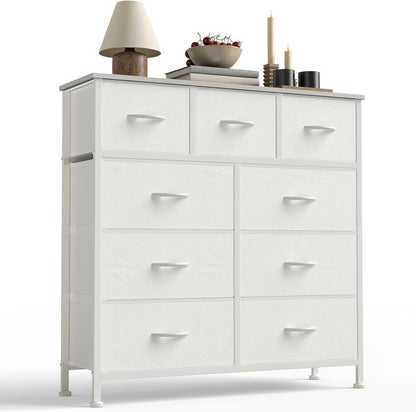 7 Drawer Dresser with Fabric Bins Fabric Storage Tower Organizer for Bedroom Closet Hallway Entryway Tall Chest of Drawers with Steel Frame Wood Top Easy Pull Handles,Black