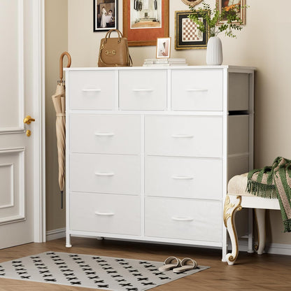 7 Drawer Dresser with Fabric Bins Fabric Storage Tower Organizer for Bedroom Closet Hallway Entryway Tall Chest of Drawers with Steel Frame Wood Top Easy Pull Handles,Black
