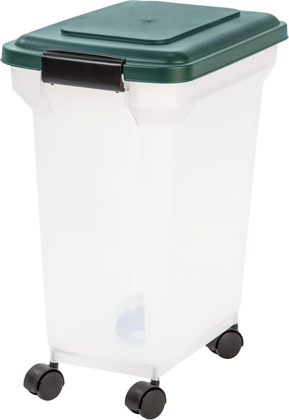 Airtight Pet Food Container, Up to 30 lbs & 11 lbs, Green | Airtight Seal, BPA-Free, 2-Cup Scoop, Stackable Design, Rolling Wheels, Dual Storage