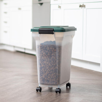 Airtight Pet Food Container, Up to 30 lbs & 11 lbs, Green | Airtight Seal, BPA-Free, 2-Cup Scoop, Stackable Design, Rolling Wheels, Dual Storage