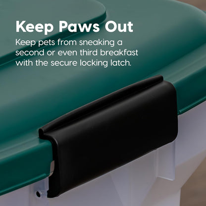Airtight Pet Food Container, Up to 30 lbs & 11 lbs, Green | Airtight Seal, BPA-Free, 2-Cup Scoop, Stackable Design, Rolling Wheels, Dual Storage