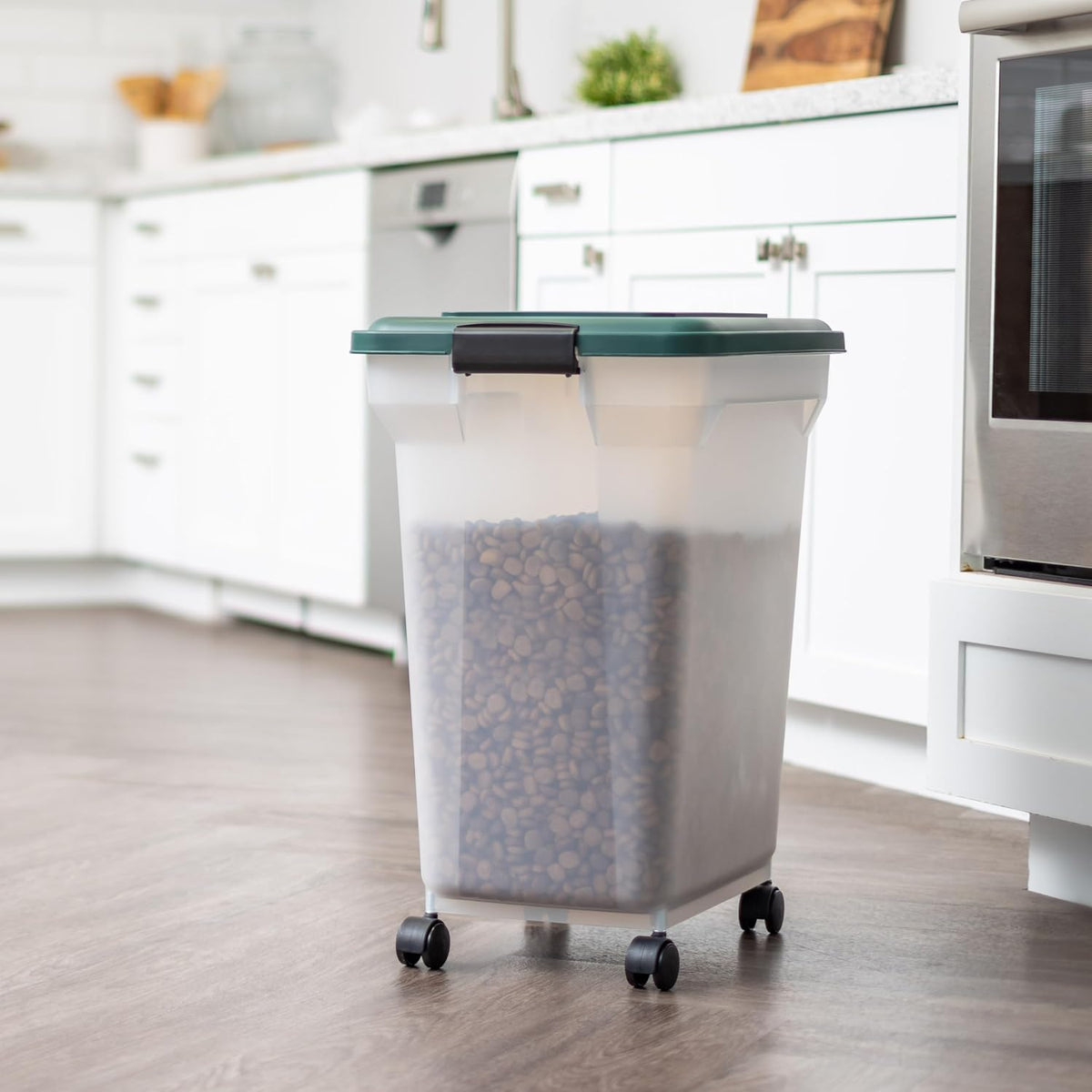 Airtight Pet Food Container, Up to 30 lbs & 11 lbs, Green | Airtight Seal, BPA-Free, 2-Cup Scoop, Stackable Design, Rolling Wheels, Dual Storage
