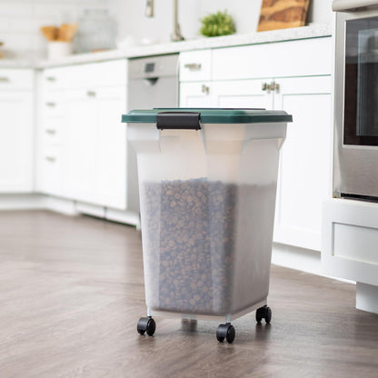 Airtight Pet Food Container, Up to 30 lbs & 11 lbs, Green | Airtight Seal, BPA-Free, 2-Cup Scoop, Stackable Design, Rolling Wheels, Dual Storage