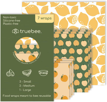 Reusable Beeswax Food Wraps Summer Orchard – Non Toxic, Plastic Free, Silicone Free, Sustainable, Environmentally Friendly, Organic Cotton Beeswax Wraps (S, M, L)