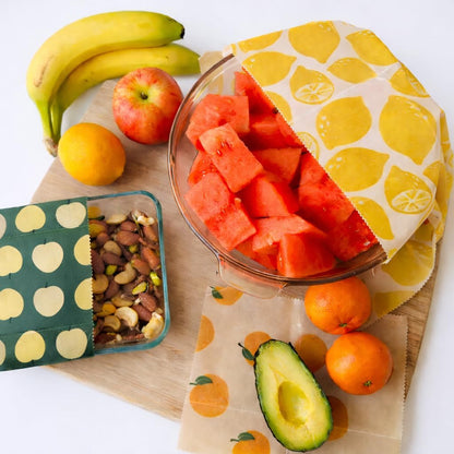 Reusable Beeswax Food Wraps Summer Orchard – Non Toxic, Plastic Free, Silicone Free, Sustainable, Environmentally Friendly, Organic Cotton Beeswax Wraps (S, M, L)