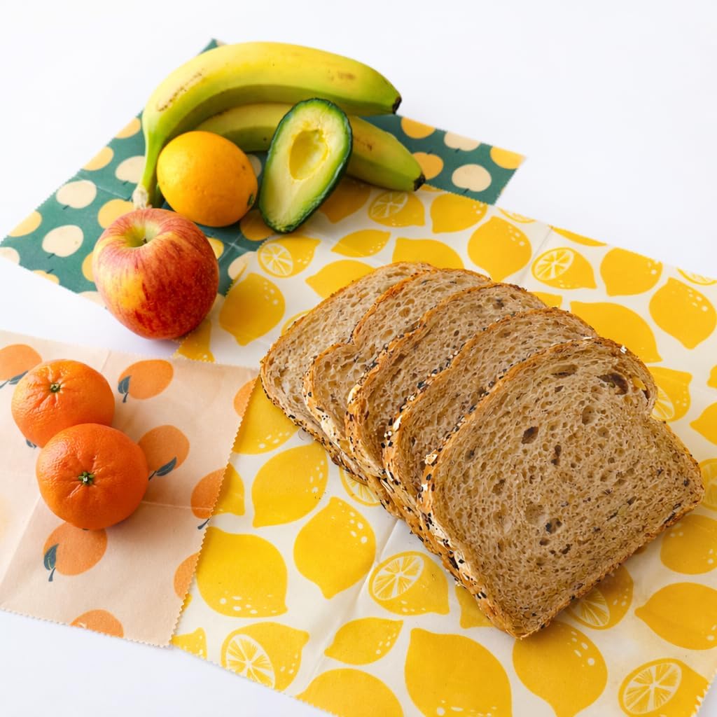 Reusable Beeswax Food Wraps Summer Orchard – Non Toxic, Plastic Free, Silicone Free, Sustainable, Environmentally Friendly, Organic Cotton Beeswax Wraps (S, M, L)