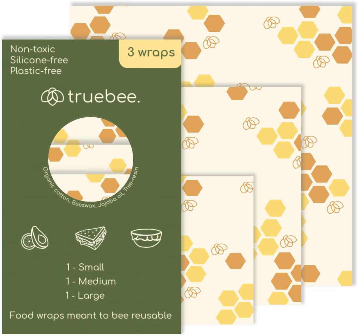 Reusable Beeswax Food Wraps Summer Orchard – Non Toxic, Plastic Free, Silicone Free, Sustainable, Environmentally Friendly, Organic Cotton Beeswax Wraps (S, M, L)