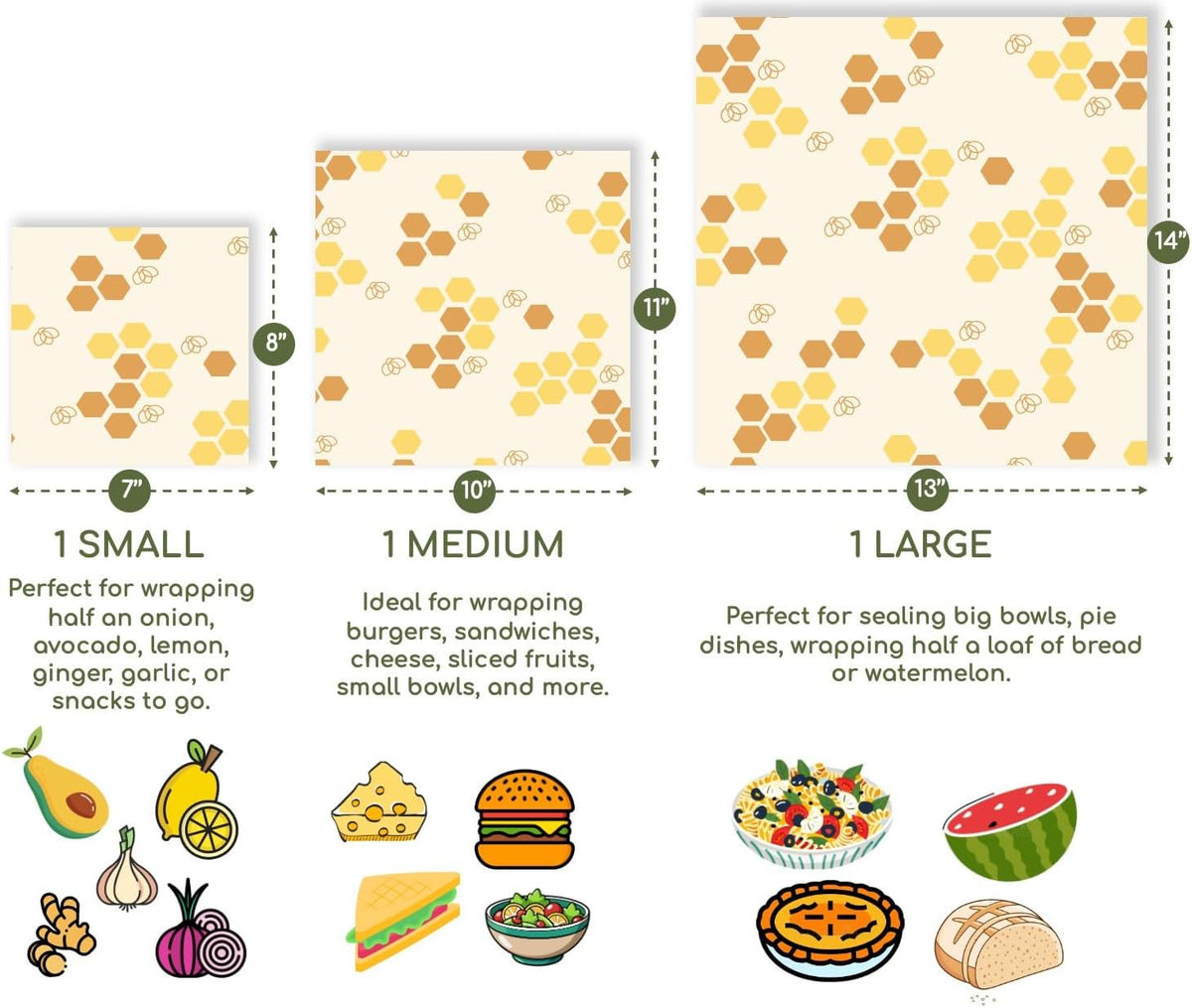 Reusable Beeswax Food Wraps Summer Orchard – Non Toxic, Plastic Free, Silicone Free, Sustainable, Environmentally Friendly, Organic Cotton Beeswax Wraps (S, M, L)
