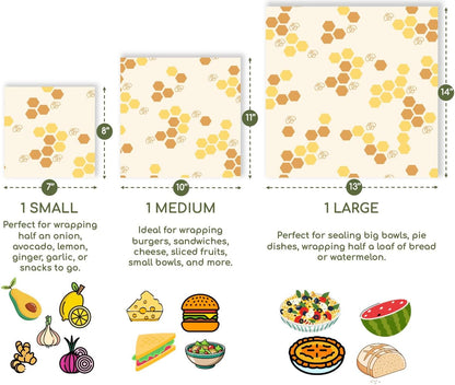 Reusable Beeswax Food Wraps Summer Orchard – Non Toxic, Plastic Free, Silicone Free, Sustainable, Environmentally Friendly, Organic Cotton Beeswax Wraps (S, M, L)