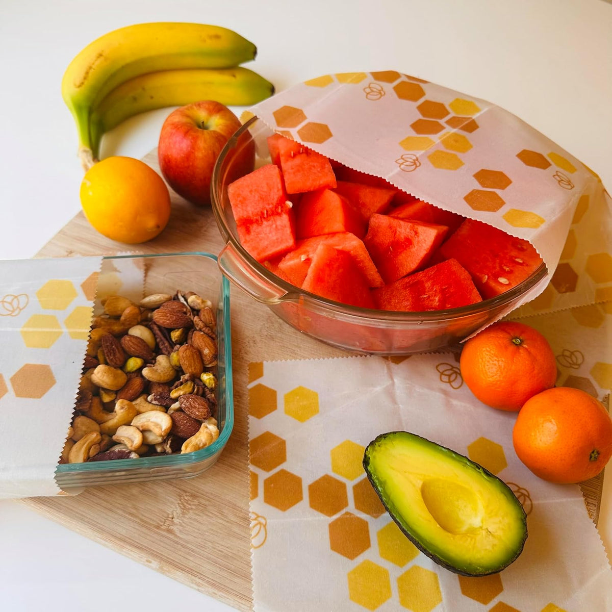 Reusable Beeswax Food Wraps Summer Orchard – Non Toxic, Plastic Free, Silicone Free, Sustainable, Environmentally Friendly, Organic Cotton Beeswax Wraps (S, M, L)