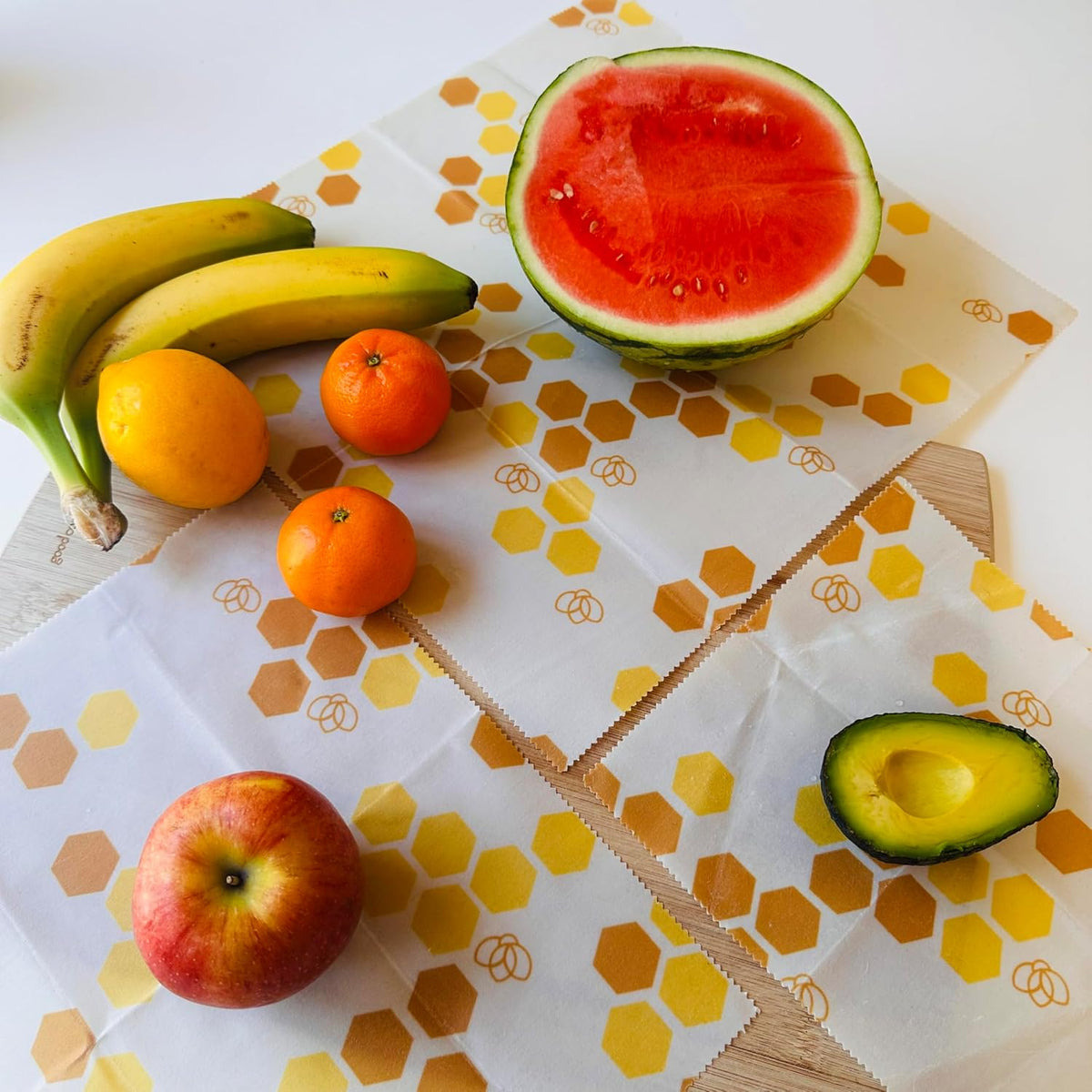 Reusable Beeswax Food Wraps Summer Orchard – Non Toxic, Plastic Free, Silicone Free, Sustainable, Environmentally Friendly, Organic Cotton Beeswax Wraps (S, M, L)