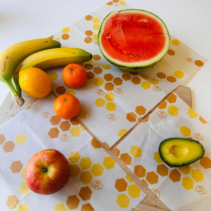 Reusable Beeswax Food Wraps Summer Orchard – Non Toxic, Plastic Free, Silicone Free, Sustainable, Environmentally Friendly, Organic Cotton Beeswax Wraps (S, M, L)