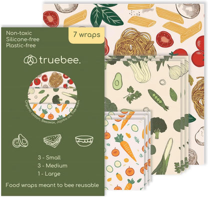 Reusable Beeswax Food Wraps Summer Orchard – Non Toxic, Plastic Free, Silicone Free, Sustainable, Environmentally Friendly, Organic Cotton Beeswax Wraps (S, M, L)