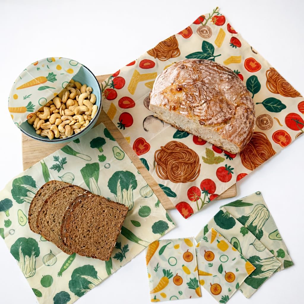 Reusable Beeswax Food Wraps Summer Orchard – Non Toxic, Plastic Free, Silicone Free, Sustainable, Environmentally Friendly, Organic Cotton Beeswax Wraps (S, M, L)