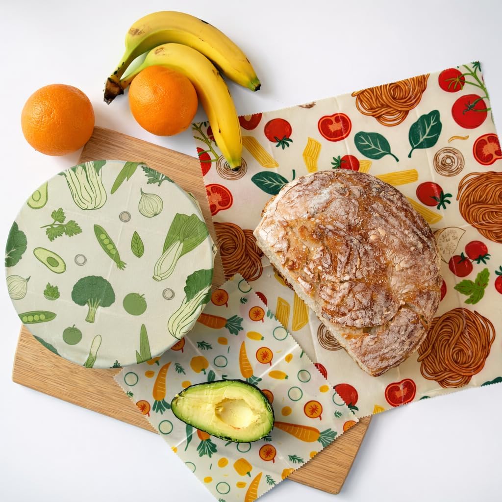 Reusable Beeswax Food Wraps Summer Orchard – Non Toxic, Plastic Free, Silicone Free, Sustainable, Environmentally Friendly, Organic Cotton Beeswax Wraps (S, M, L)
