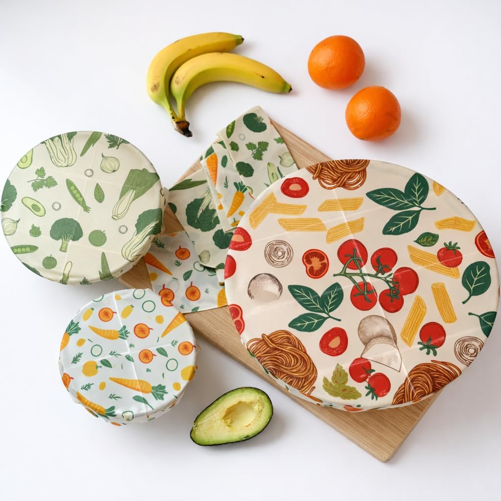 Reusable Beeswax Food Wraps Summer Orchard – Non Toxic, Plastic Free, Silicone Free, Sustainable, Environmentally Friendly, Organic Cotton Beeswax Wraps (S, M, L)