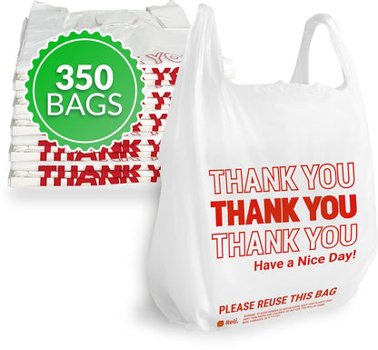 . Thank You Plastic Bags (350 Count) | Carry Out, Grocery, Shopping Bag, Restaurants, Convenience Store, 11.5" x 6.5" x 21" (White)