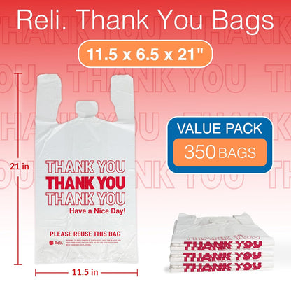 . Thank You Plastic Bags (350 Count) | Carry Out, Grocery, Shopping Bag, Restaurants, Convenience Store, 11.5" x 6.5" x 21" (White)