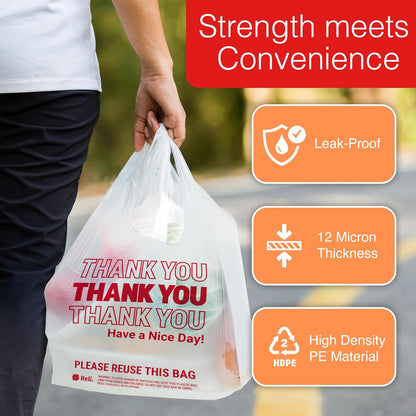 . Thank You Plastic Bags (350 Count) | Carry Out, Grocery, Shopping Bag, Restaurants, Convenience Store, 11.5" x 6.5" x 21" (White)