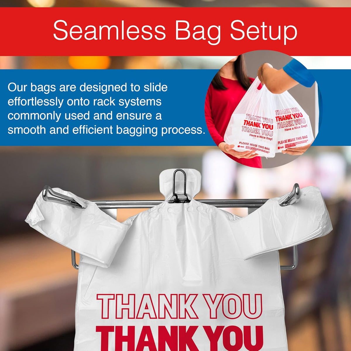 . Thank You Plastic Bags (350 Count) | Carry Out, Grocery, Shopping Bag, Restaurants, Convenience Store, 11.5" x 6.5" x 21" (White)