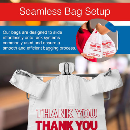. Thank You Plastic Bags (350 Count) | Carry Out, Grocery, Shopping Bag, Restaurants, Convenience Store, 11.5" x 6.5" x 21" (White)