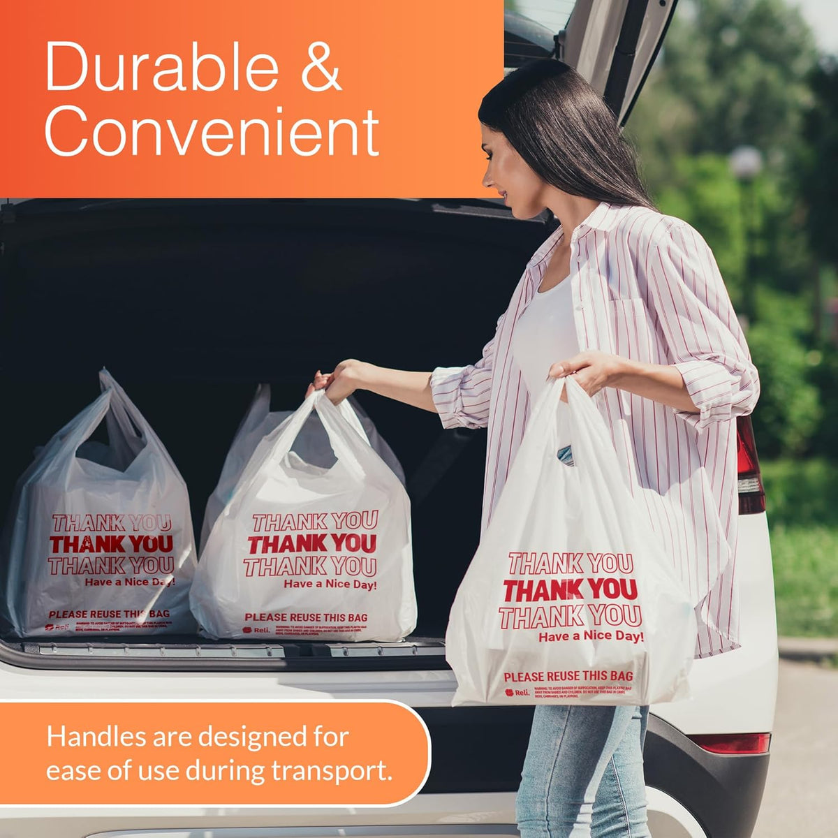 . Thank You Plastic Bags (350 Count) | Carry Out, Grocery, Shopping Bag, Restaurants, Convenience Store, 11.5" x 6.5" x 21" (White)