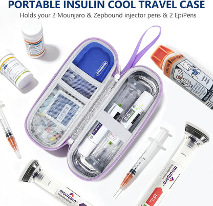 Portable Zepbound & Mounjaro Travel case,EVA Insulated Cooler Travel Case for Mounjaro Injector Pens,Tirzepatide GLP-1 Medicine Bag TSA Approved with 2PCS Ice Packs Daily Life and Trip(Purple)