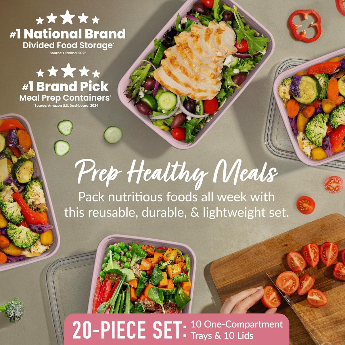 Prep Meal Prep Containers with Lids, 20 Piece, PFAS & BPA-Free | 4-Cup Capacity, Portion Control, Stackable, Microwave, Freezer & Dishwasher-Safe, Reusable (Mint)