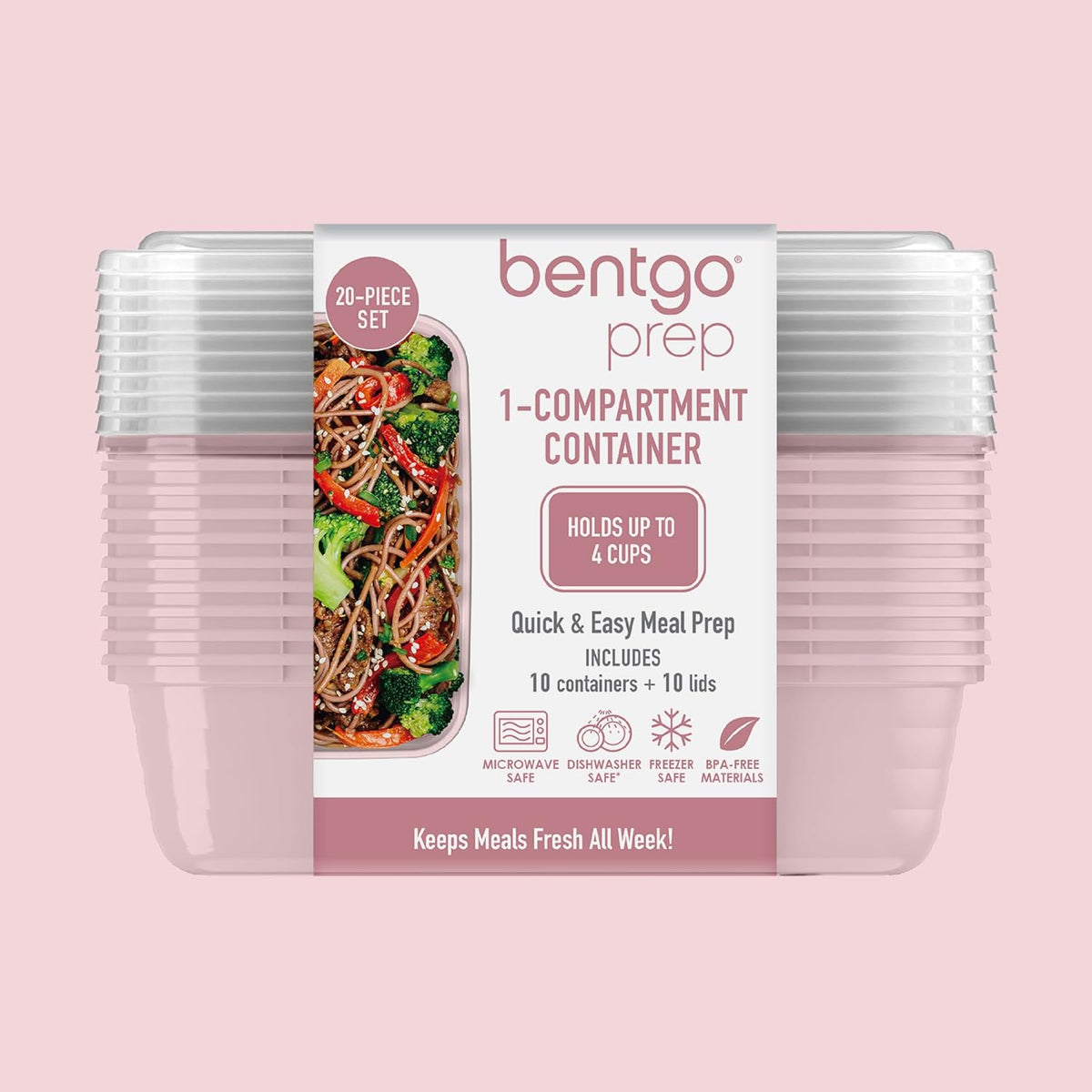 Prep Meal Prep Containers with Lids, 20 Piece, PFAS & BPA-Free | 4-Cup Capacity, Portion Control, Stackable, Microwave, Freezer & Dishwasher-Safe, Reusable (Mint)