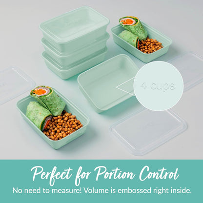 Prep Meal Prep Containers with Lids, 20 Piece, PFAS & BPA-Free | 4-Cup Capacity, Portion Control, Stackable, Microwave, Freezer & Dishwasher-Safe, Reusable (Mint)