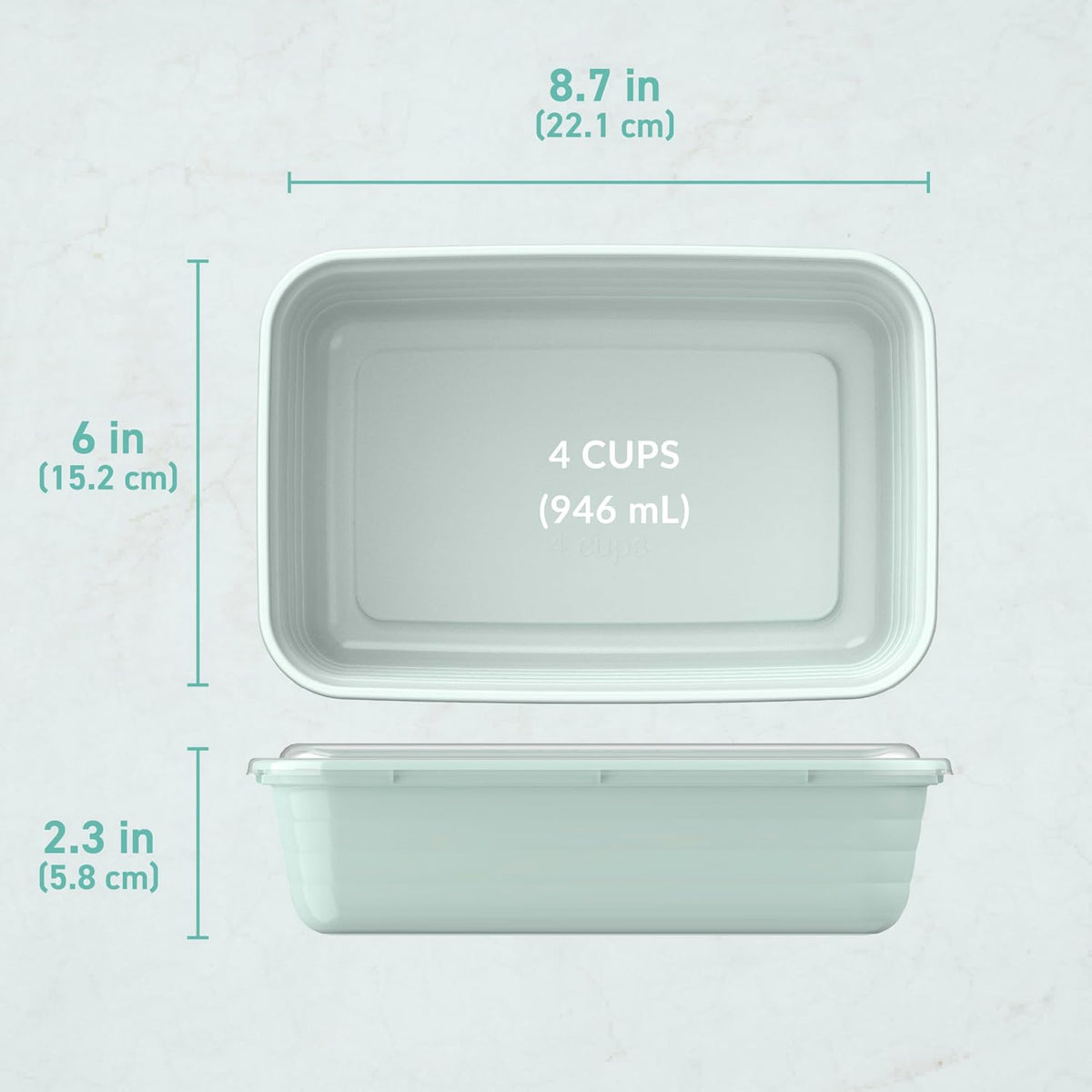 Prep Meal Prep Containers with Lids, 20 Piece, PFAS & BPA-Free | 4-Cup Capacity, Portion Control, Stackable, Microwave, Freezer & Dishwasher-Safe, Reusable (Mint)
