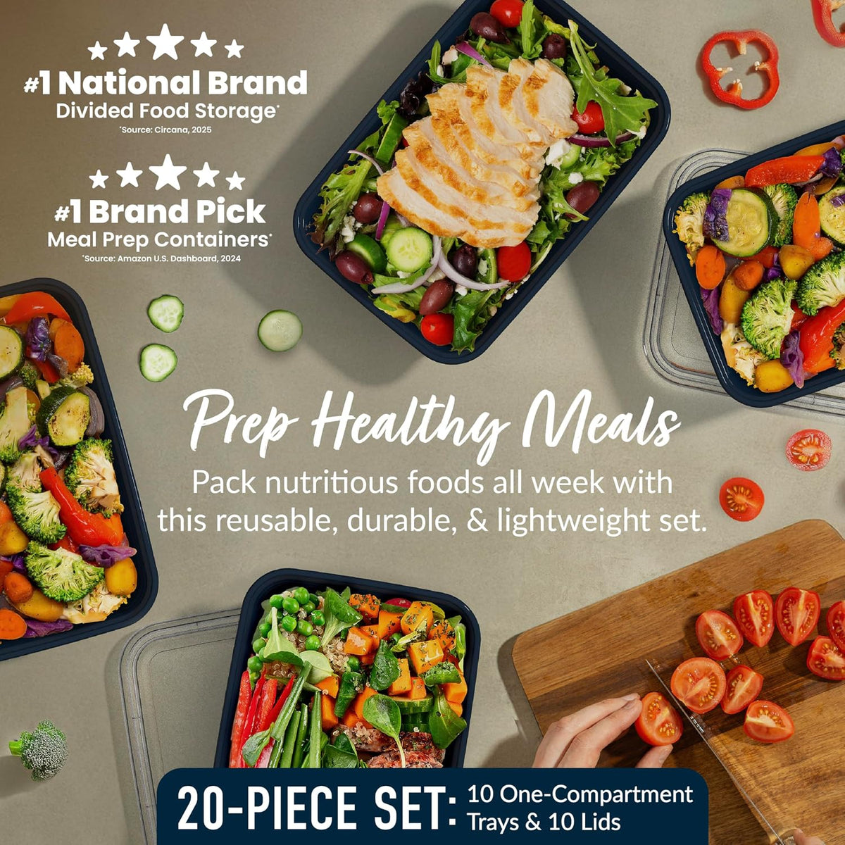 Prep Meal Prep Containers with Lids, 20 Piece, PFAS & BPA-Free | 4-Cup Capacity, Portion Control, Stackable, Microwave, Freezer & Dishwasher-Safe, Reusable (Mint)