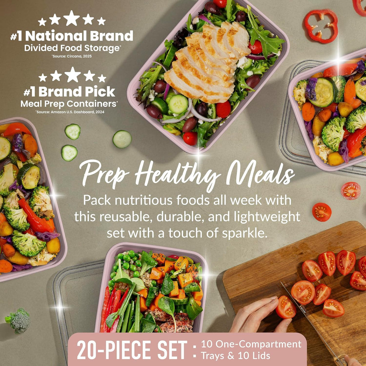 Prep Meal Prep Containers with Lids, 20 Piece, PFAS & BPA-Free | 4-Cup Capacity, Portion Control, Stackable, Microwave, Freezer & Dishwasher-Safe, Reusable (Mint)