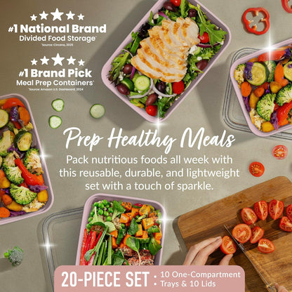 Prep Meal Prep Containers with Lids, 20 Piece, PFAS & BPA-Free | 4-Cup Capacity, Portion Control, Stackable, Microwave, Freezer & Dishwasher-Safe, Reusable (Mint)