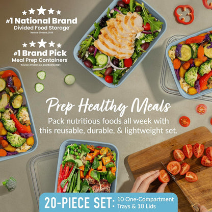 Prep Meal Prep Containers with Lids, 20 Piece, PFAS & BPA-Free | 4-Cup Capacity, Portion Control, Stackable, Microwave, Freezer & Dishwasher-Safe, Reusable (Mint)