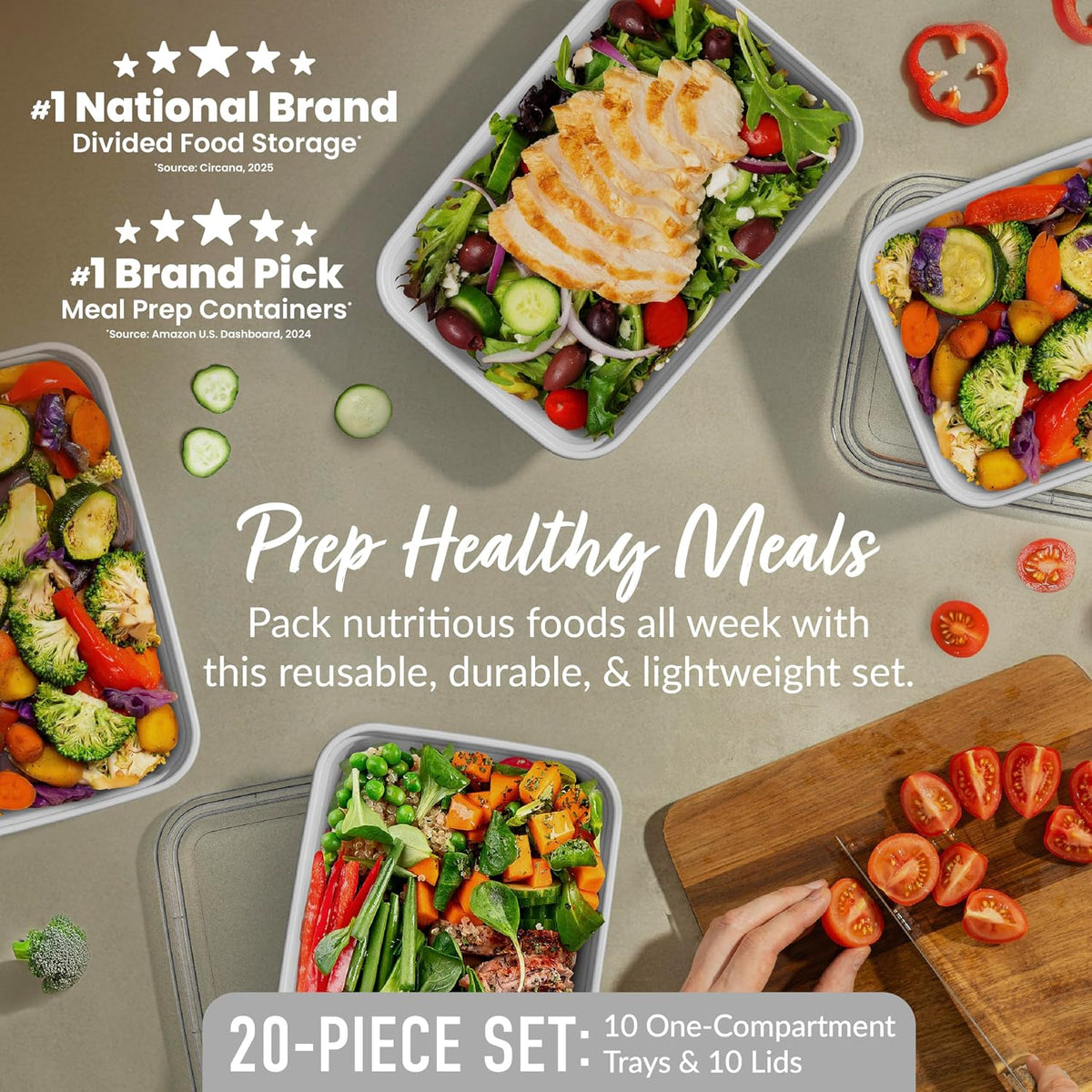 Prep Meal Prep Containers with Lids, 20 Piece, PFAS & BPA-Free | 4-Cup Capacity, Portion Control, Stackable, Microwave, Freezer & Dishwasher-Safe, Reusable (Mint)