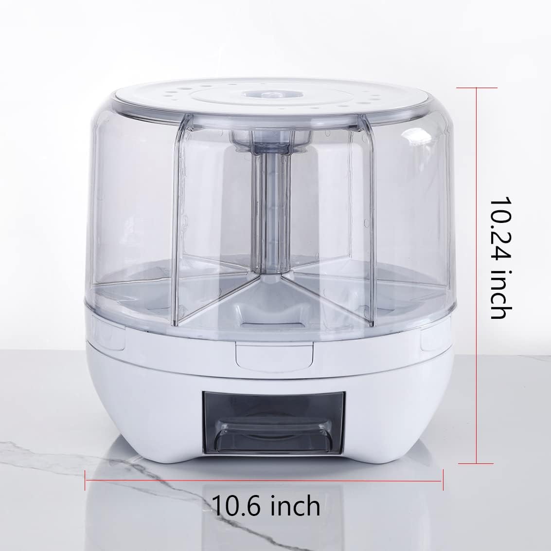 20Lbs Grain dispenser 360°Rotating Rice Dispenser 6 Grids Transparent Rotatable Cereal Storage Container with Sealed lid for Dry Food Beans Peanut Barley Millet Seeds