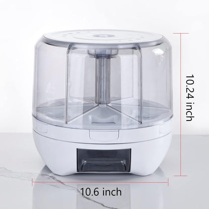 20Lbs Grain dispenser 360°Rotating Rice Dispenser 6 Grids Transparent Rotatable Cereal Storage Container with Sealed lid for Dry Food Beans Peanut Barley Millet Seeds