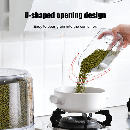 20Lbs Grain dispenser 360°Rotating Rice Dispenser 6 Grids Transparent Rotatable Cereal Storage Container with Sealed lid for Dry Food Beans Peanut Barley Millet Seeds