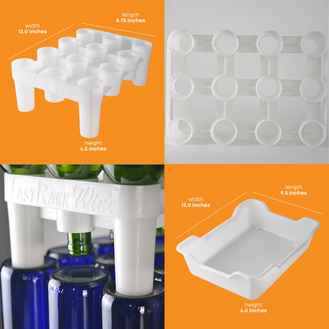 FASTFERMENT - 12-Bottle Drying Rack & Tray| Bottle Drying Tree Alternative | Dry & Store your Wine or Bomber/Belgian Bottles | Stackable | White | Dishwasher Safe | Home Brewing Supplies
