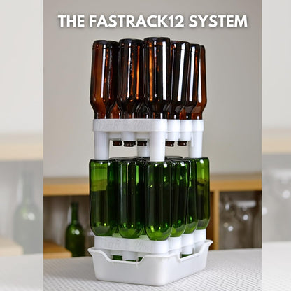 FASTFERMENT - 12-Bottle Drying Rack & Tray| Bottle Drying Tree Alternative | Dry & Store your Wine or Bomber/Belgian Bottles | Stackable | White | Dishwasher Safe | Home Brewing Supplies
