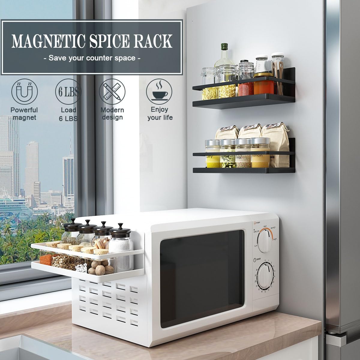 Magnetic Spice Rack, Easy to Install on The Side of Refrigerator/Space Saving Kitchen Organization Shelf Organizer for Cabinet