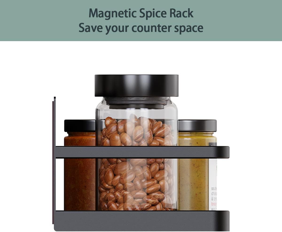 Magnetic Spice Rack, Easy to Install on The Side of Refrigerator/Space Saving Kitchen Organization Shelf Organizer for Cabinet